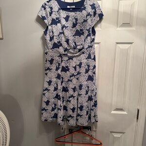 Studio One Navy and White Printed Midi Dress